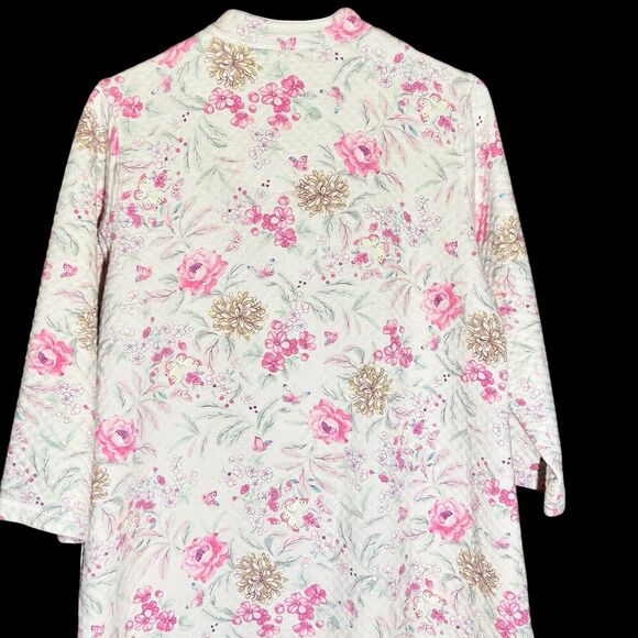 MISS ELAINE Women’s Zipped Quilted Pink Blush Floral Loungewear Robe Size Small - Picture 10 of 12